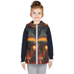 Dragon Fire Fantasy Art Kids  Hooded Puffer Vest by Maspions