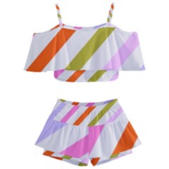 Lines Geometric Background Kids  Off Shoulder Skirt Bikini by Maspions