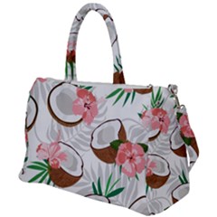 Seamless Pattern Coconut Piece Palm Leaves With Pink Hibiscus Duffel Travel Bag by Apen