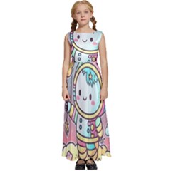 Boy Astronaut Cotton Candy Childhood Fantasy Tale Literature Planet Universe Kawaii Nature Cute Clou Kids  Satin Sleeveless Maxi Dress by Maspions