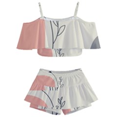 Pattern Line Art Texture Minimalist Design Kids  Off Shoulder Skirt Bikini by Maspions