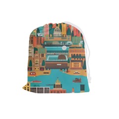 City Painting Town Urban Artwork Drawstring Pouch (large) by Maspions