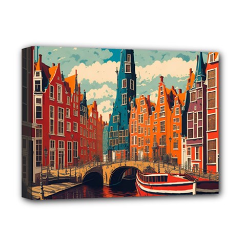 London England Bridge Europe Buildings Architecture Vintage Retro Town City Deluxe Canvas 16  X 12  (stretched)  by Maspions