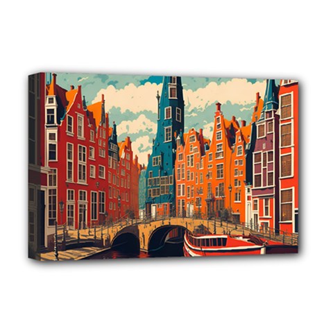 London England Bridge Europe Buildings Architecture Vintage Retro Town City Deluxe Canvas 18  X 12  (stretched) by Maspions