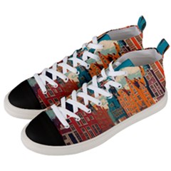London England Bridge Europe Buildings Architecture Vintage Retro Town City Men s Mid-top Canvas Sneakers by Maspions