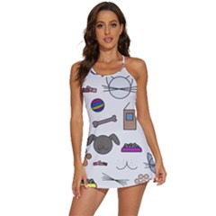 Cat Dog Pet Doodle Cartoon Sketch Cute Kitten Kitty Animal Drawing Pattern 2-in-1 Flare Activity Dress by Bedest