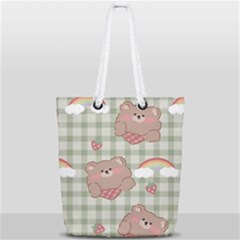 Bear Cartoon Pattern Strawberry Rainbow Nature Animal Cute Design Full Print Rope Handle Tote (small) by Bedest