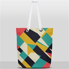 Geometric Pattern Retro Colorful Abstract Full Print Rope Handle Tote (small) by Bedest