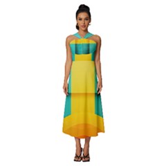Colorful Rainbow Pattern Digital Art Abstract Minimalist Minimalism Sleeveless Cross Front Cocktail Midi Chiffon Dress by Bedest