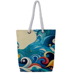 Waves Ocean Sea Abstract Whimsical Abstract Art Pattern Abstract Pattern Water Nature Moon Full Moon Full Print Rope Handle Tote (small) by Bedest