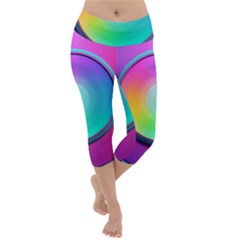 Circle Colorful Rainbow Spectrum Button Gradient Psychedelic Art Lightweight Velour Capri Yoga Leggings by Maspions