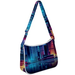 Digital Art Artwork Illustration Vector Buiding City Zip Up Shoulder Bag by Maspions