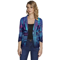 Digital Art Artwork Illustration Vector Buiding City Women s One-button 3/4 Sleeve Short Jacket by Maspions