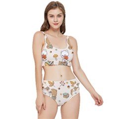 Bear Cartoon Background Pattern Seamless Animal Frilly Bikini Set by Maspions