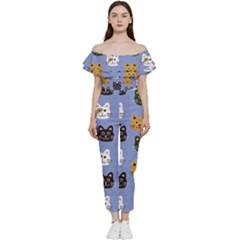 Cat Cat Background Animals Little Cat Pets Kittens Bardot Ruffle Jumpsuit by Maspions