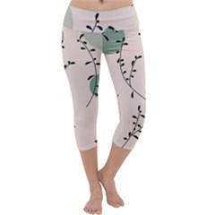 Plants Pattern Design Branches Branch Leaves Botanical Boho Bohemian Texture Drawing Circles Nature Capri Yoga Leggings by Maspions