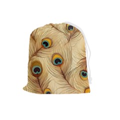 Vintage Peacock Feather Peacock Feather Pattern Background Nature Bird Nature Drawstring Pouch (large) by Maspions