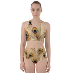Vintage Peacock Feather Peacock Feather Pattern Background Nature Bird Nature Racer Back Bikini Set by Maspions