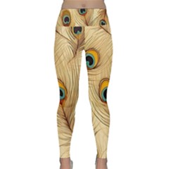 Vintage Peacock Feather Peacock Feather Pattern Background Nature Bird Nature Lightweight Velour Classic Yoga Leggings by Maspions