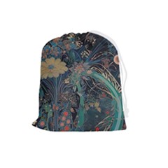 Flowers Trees Forest Mystical Forest Nature Junk Journal Scrapbooking Background Landscape Drawstring Pouch (large) by Maspions