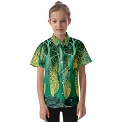 Trees Forest Mystical Forest Nature Junk Journal Scrapbooking Background Landscape Kids  Short Sleeve Shirt by Maspions