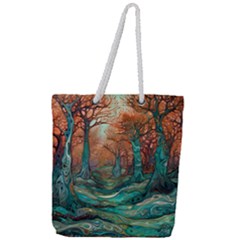 Trees Tree Forest Mystical Forest Nature Junk Journal Scrapbooking Landscape Nature Full Print Rope Handle Tote (large) by Maspions