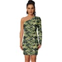 Camouflage pattern Long Sleeve One Shoulder Mini Dress View1