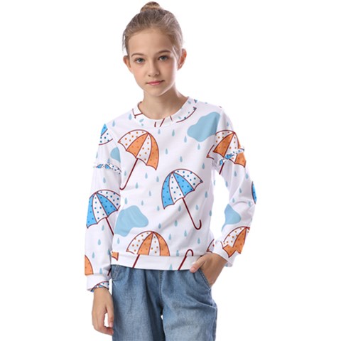 Rain Umbrella Pattern Water Kids  Long Sleeve T-shirt With Frill  by Maspions