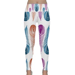 Pen Peacock Colors Colored Pattern Lightweight Velour Classic Yoga Leggings by Maspions