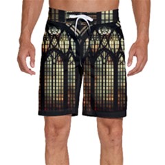 Stained Glass Window Gothic Men s Beach Shorts by Maspions