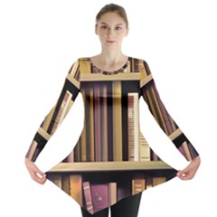 Books Bookshelves Office Fantasy Background Artwork Book Cover Apothecary Book Nook Literature Libra Long Sleeve Tunic  by Posterlux