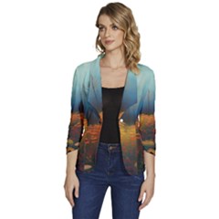 Wildflowers Field Outdoors Clouds Trees Cover Art Storm Mysterious Dream Landscape Women s One-button 3/4 Sleeve Short Jacket by Posterlux