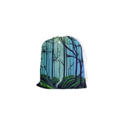 Nature Outdoors Night Trees Scene Forest Woods Light Moonlight Wilderness Stars Drawstring Pouch (xs) by Posterlux