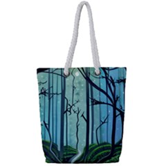 Nature Outdoors Night Trees Scene Forest Woods Light Moonlight Wilderness Stars Full Print Rope Handle Tote (small) by Posterlux