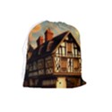 Village House Cottage Medieval Timber Tudor Split timber Frame Architecture Town Twilight Chimney Drawstring Pouch (Large) View2