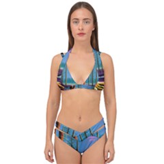 Artwork Outdoors Night Trees Setting Scene Forest Woods Light Moonlight Nature Double Strap Halter Bikini Set by Posterlux