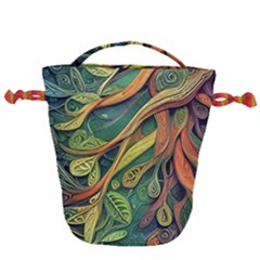Outdoors Night Setting Scene Forest Woods Light Moonlight Nature Wilderness Leaves Branches Abstract Drawstring Bucket Bag by Posterlux