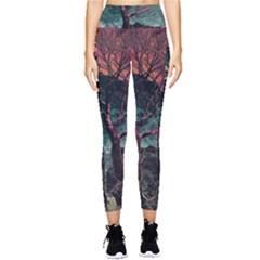 Night Sky Nature Tree Night Landscape Forest Galaxy Fantasy Dark Sky Planet Pocket Leggings  by Posterlux