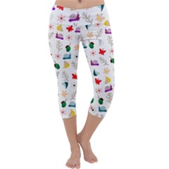 Snails Butterflies Pattern Seamless Capri Yoga Leggings by Maspions