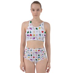 Snails Butterflies Pattern Seamless Racer Back Bikini Set by Maspions