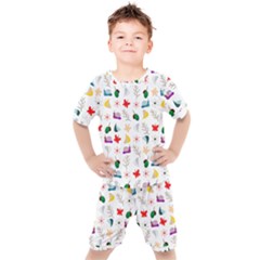 Snails Butterflies Pattern Seamless Kids  T-shirt And Shorts Set by Maspions