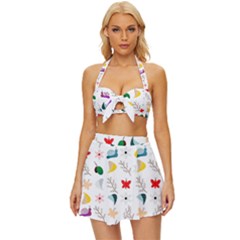 Snails Butterflies Pattern Seamless Vintage Style Bikini Top And Skirt Set  by Maspions