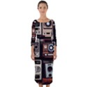Retro Cameras Old Vintage Antique Technology Wallpaper Retrospective Quarter Sleeve Midi Bodycon Dress View1