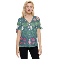 Spring Design  Bow Sleeve Button Up Top by AlexandrouPrints
