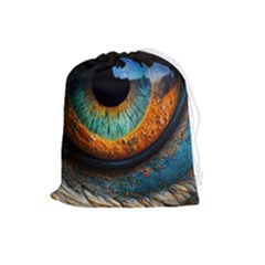 Eye Bird Feathers Vibrant Drawstring Pouch (large) by Hannah976