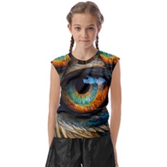 Eye Bird Feathers Vibrant Kids  Raglan Cap Sleeve T-shirt by Hannah976