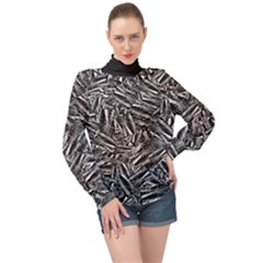 Monochrome Mirage High Neck Long Sleeve Chiffon Top by dflcprintsclothing