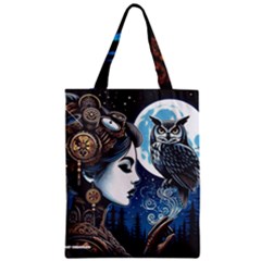 Steampunk Woman With Owl 2 Steampunk Woman With Owl Woman With Owl Strap Zipper Classic Tote Bag by CKArtCreations