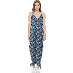 Blue Flowers 001 Sleeveless Tie Ankle Chiffon Jumpsuit by DinkovaArt