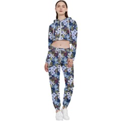 Blue Flowers 2 Cropped Zip Up Lounge Set by DinkovaArt